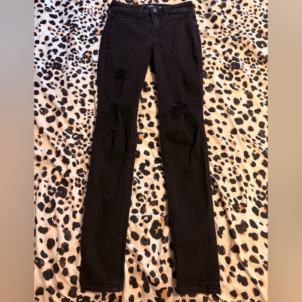 Hollister Black Distressed Skinny Jeans juniors 00R